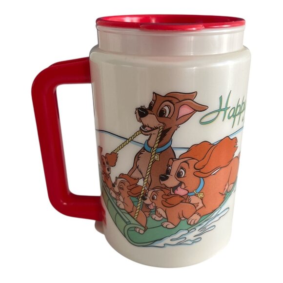 Disney Lady and the Tramp Happy Holidays 1998 Plastic Mug – Whirley Industries – - Picture 1 of 5